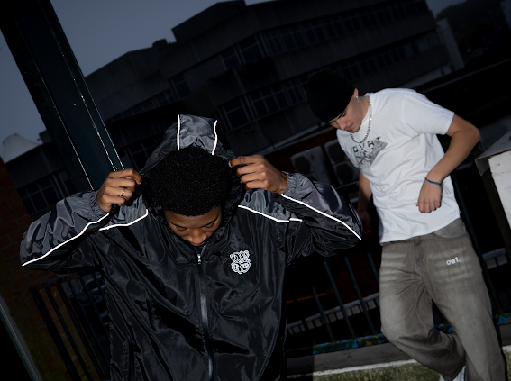 black panelled windbreaker