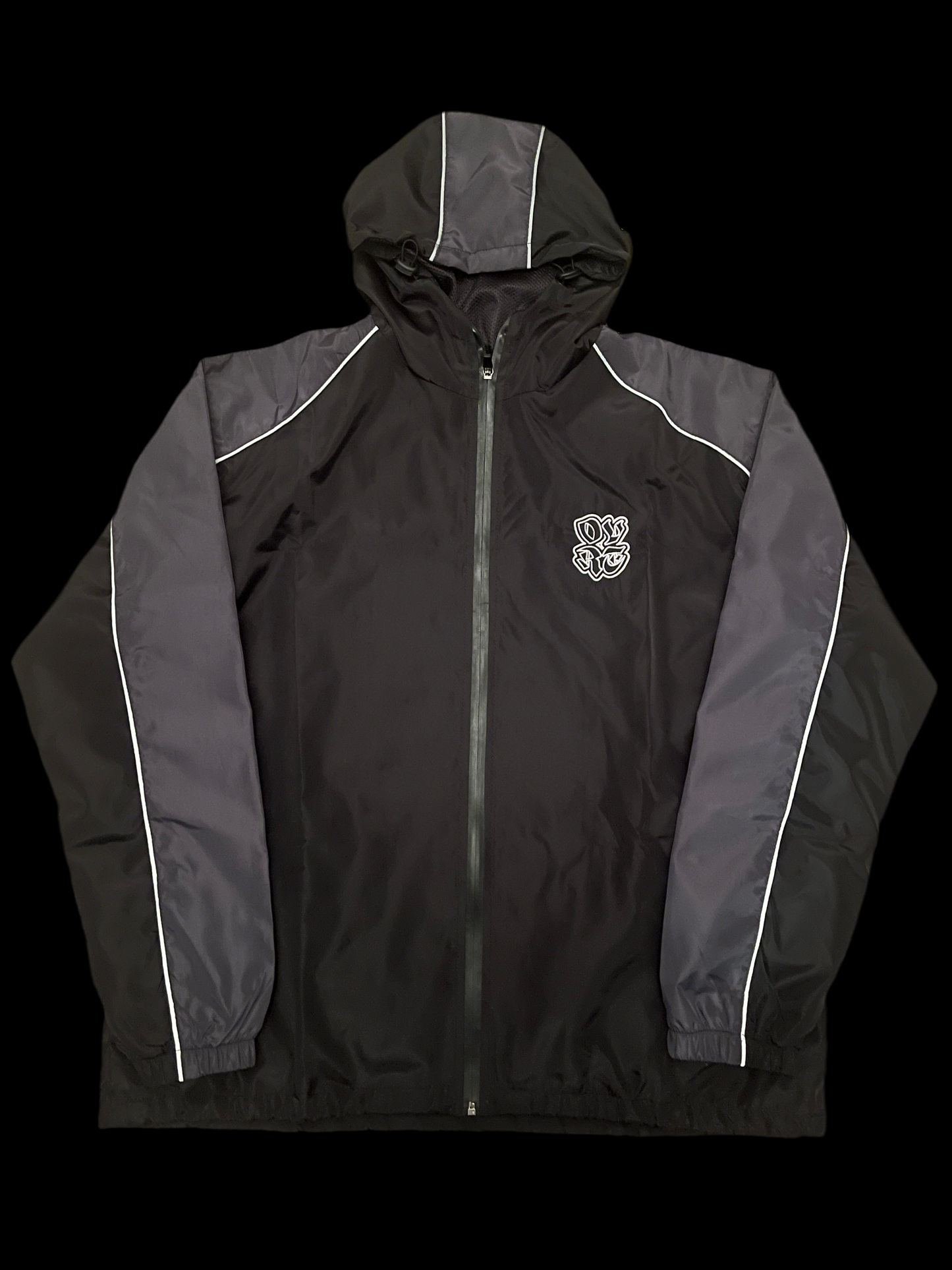 black panelled windbreaker