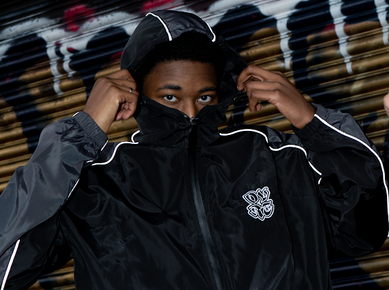 black panelled windbreaker